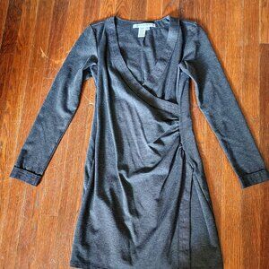 Grey V-Neck Faux Wrap Dress